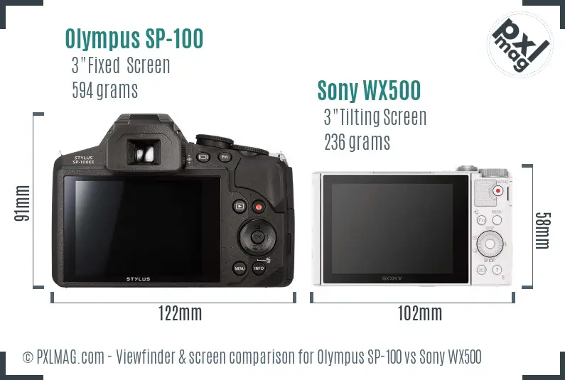 Olympus SP-100 vs Sony WX500 Screen and Viewfinder comparison