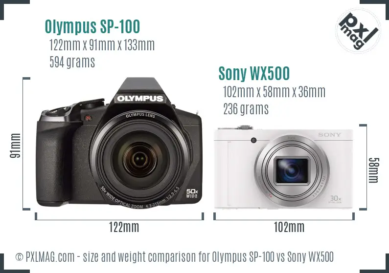 Olympus SP-100 vs Sony WX500 size comparison