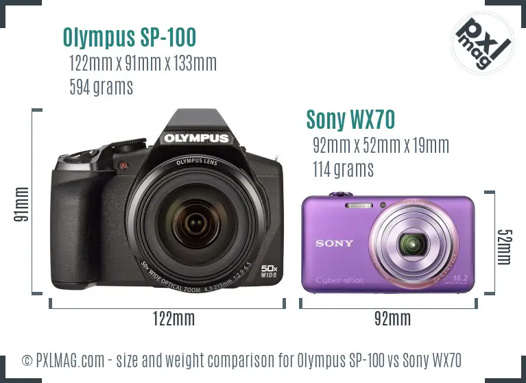 Olympus SP-100 vs Sony WX70 size comparison Olympus SP-100 vs Sony WX70 size comparison