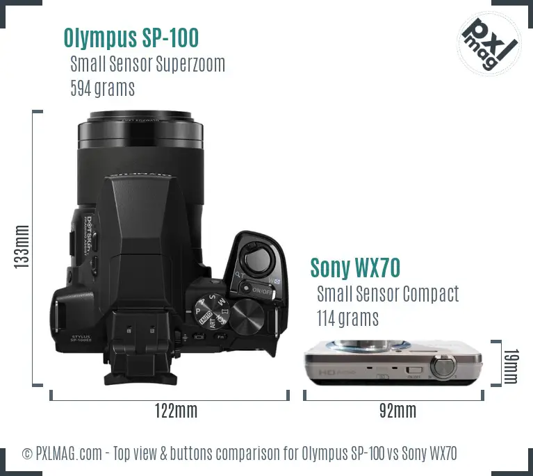 Olympus SP-100 vs Sony WX70 top view buttons comparison