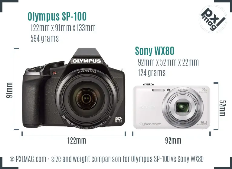Olympus SP-100 vs Sony WX80 size comparison Olympus SP-100 vs Sony WX80 size comparison