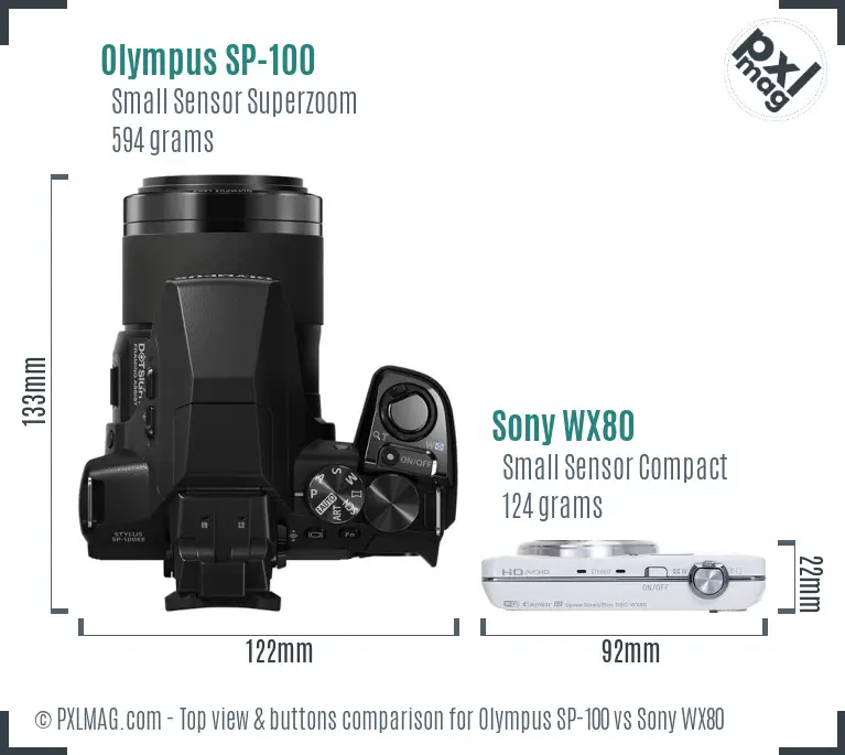 Olympus SP-100 vs Sony WX80 top view buttons comparison Olympus SP-100 vs Sony WX80 top view buttons comparison