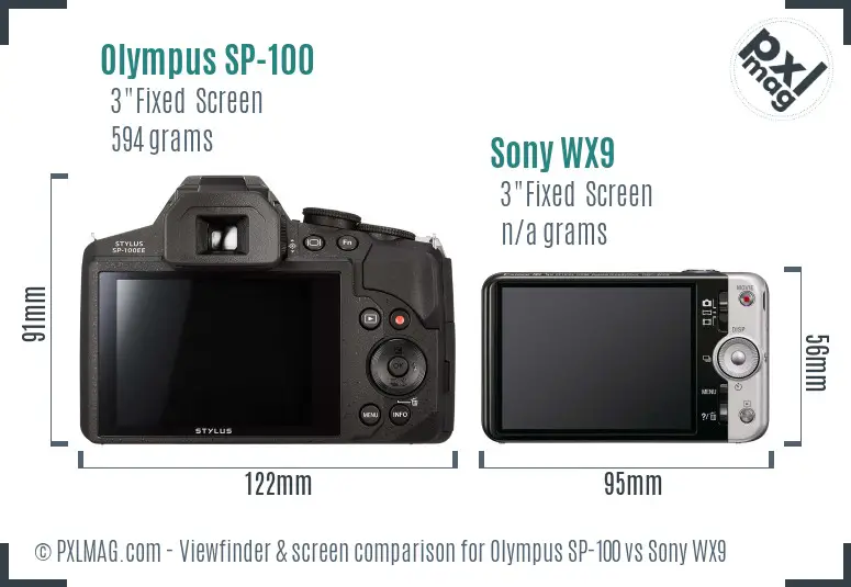 Olympus SP-100 vs Sony WX9 Screen and Viewfinder comparison