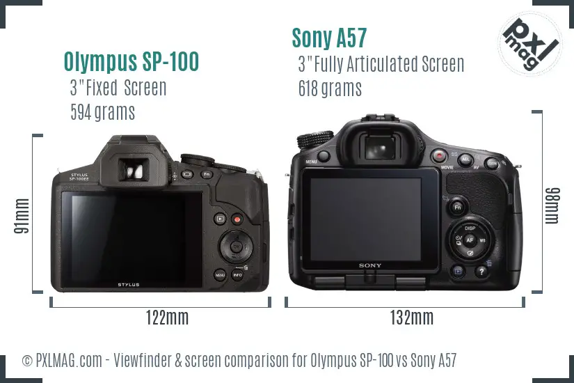Olympus SP-100 vs Sony A57 Screen and Viewfinder comparison
