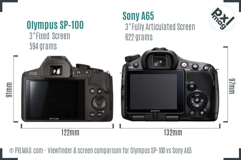 Olympus SP-100 vs Sony A65 Screen and Viewfinder comparison