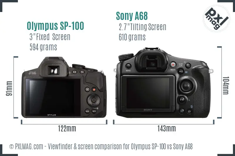 Olympus SP-100 vs Sony A68 Screen and Viewfinder comparison