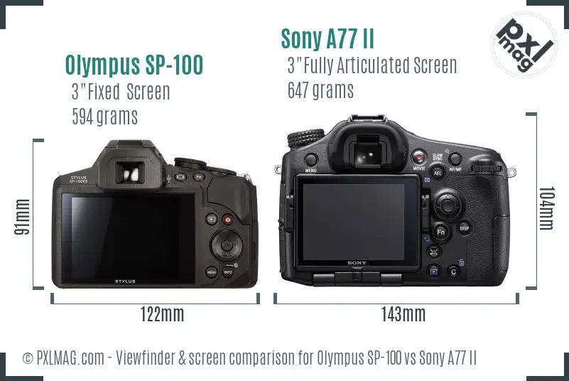 Olympus SP-100 vs Sony A77 II Screen and Viewfinder comparison
