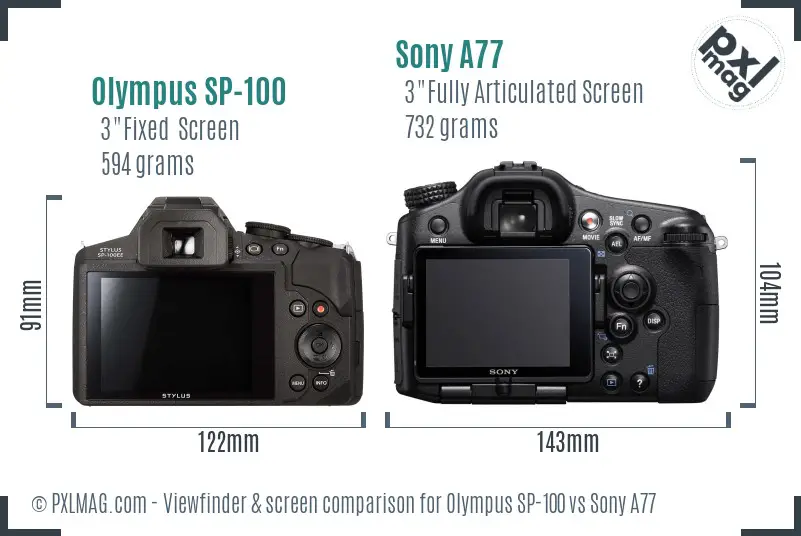Olympus SP-100 vs Sony A77 Screen and Viewfinder comparison Olympus SP-100 vs Sony A77 Screen and Viewfinder comparison