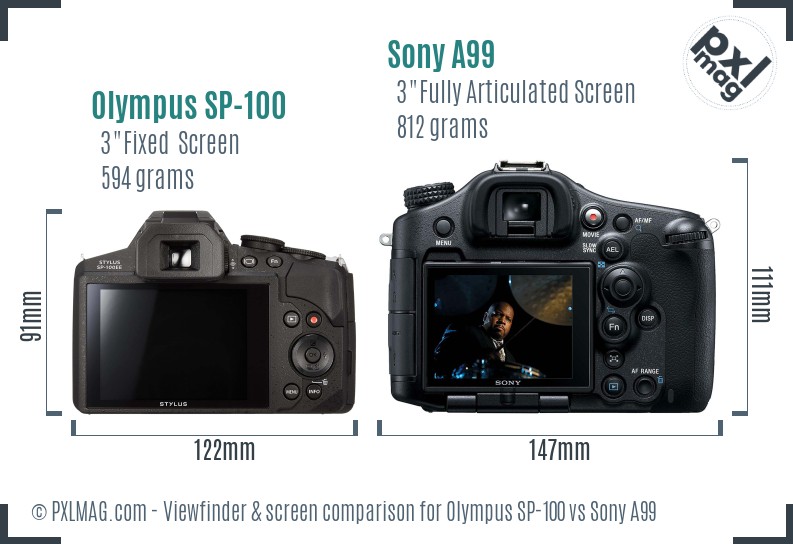 Olympus SP-100 vs Sony A99 Screen and Viewfinder comparison
