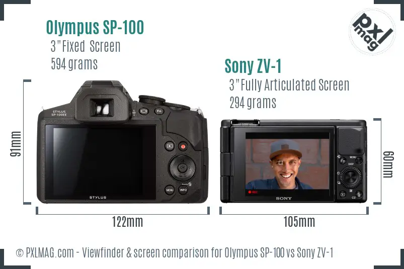 Olympus SP-100 vs Sony ZV-1 Screen and Viewfinder comparison