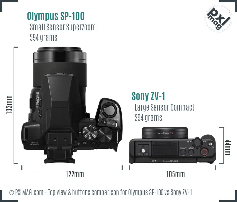 Olympus SP-100 vs Sony ZV-1 top view buttons comparison