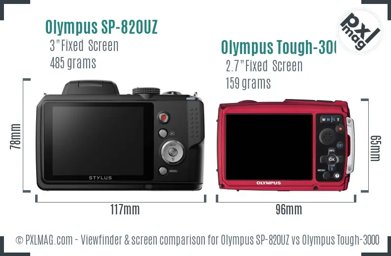 Olympus SP-820UZ vs Olympus Tough-3000 Screen and Viewfinder comparison