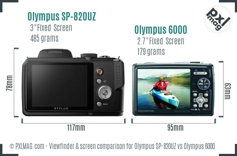 Olympus SP-820UZ vs Olympus 6000 Screen and Viewfinder comparison