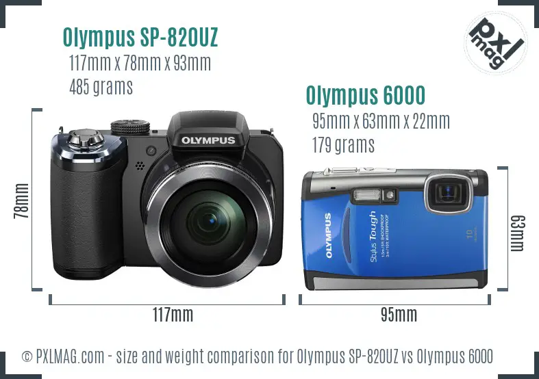 Olympus SP-820UZ vs Olympus 6000 size comparison