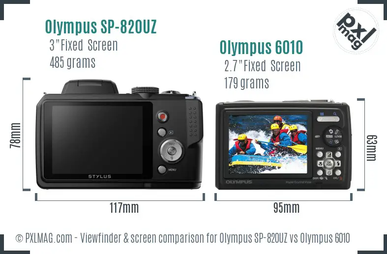 Olympus SP-820UZ vs Olympus 6010 Screen and Viewfinder comparison