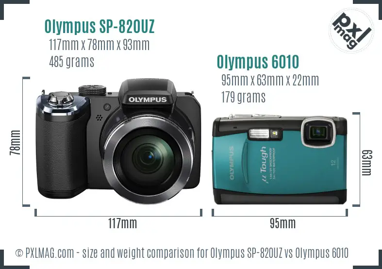 Olympus SP-820UZ vs Olympus 6010 size comparison