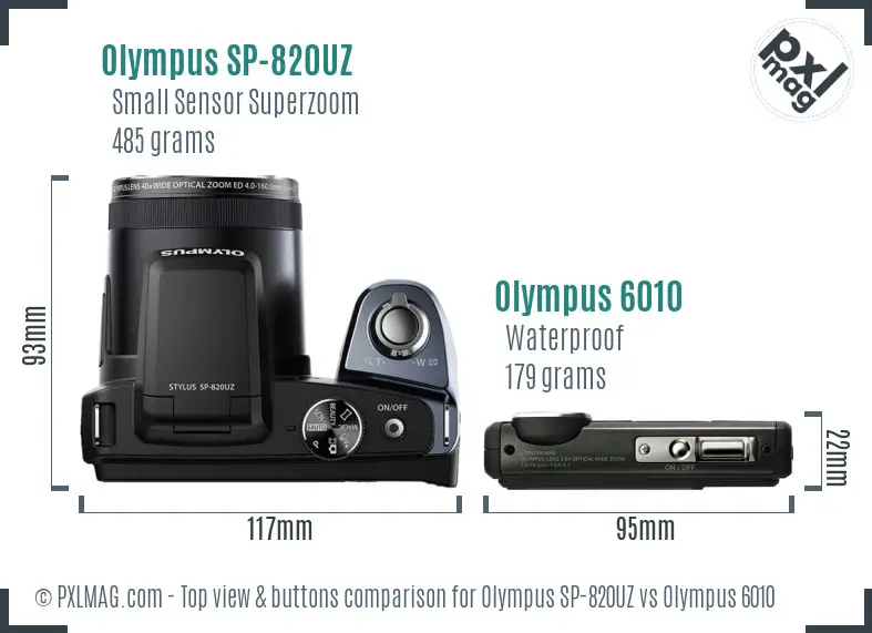 Olympus SP-820UZ vs Olympus 6010 top view buttons comparison