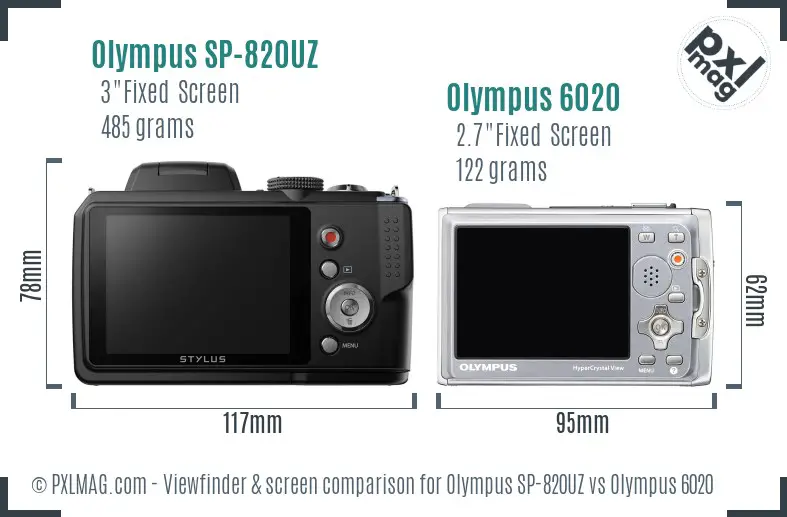 Olympus SP-820UZ vs Olympus 6020 Screen and Viewfinder comparison