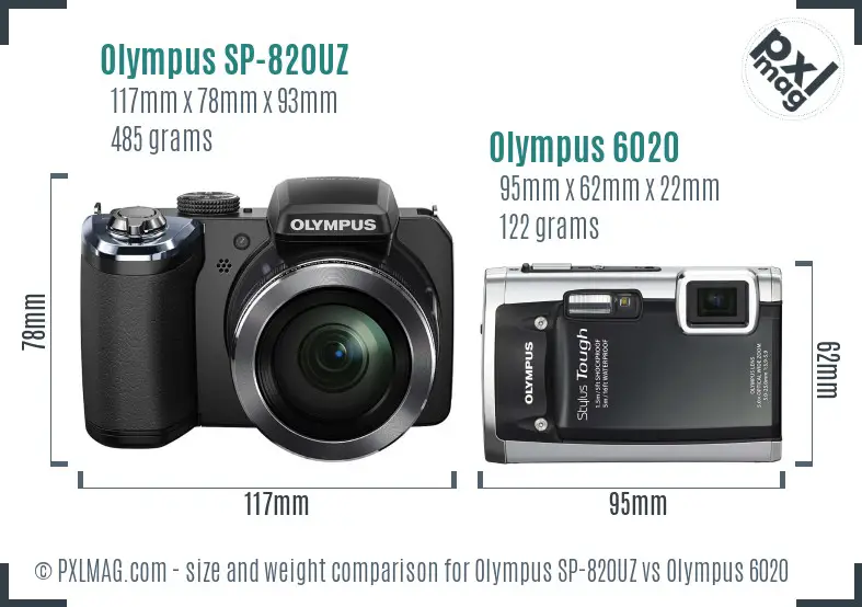 Olympus SP-820UZ vs Olympus 6020 size comparison