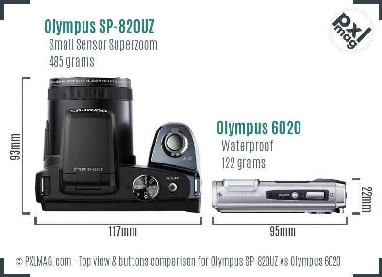 Olympus SP-820UZ vs Olympus 6020 top view buttons comparison