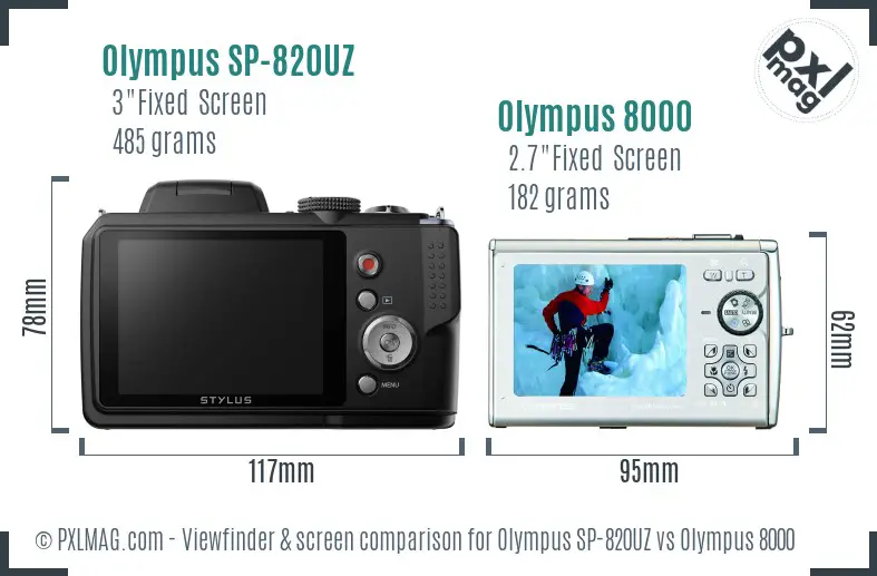 Olympus SP-820UZ vs Olympus 8000 Screen and Viewfinder comparison
