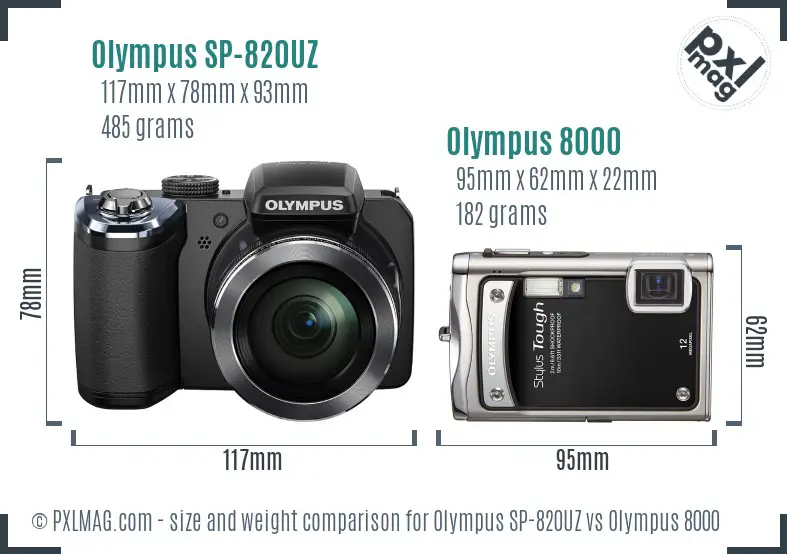 Olympus SP-820UZ vs Olympus 8000 size comparison