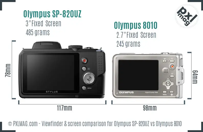 Olympus SP-820UZ vs Olympus 8010 Screen and Viewfinder comparison