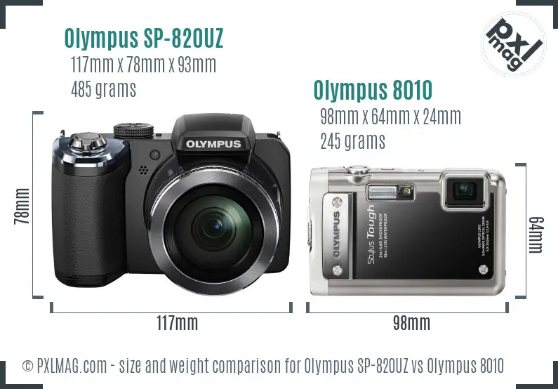 Olympus SP-820UZ vs Olympus 8010 size comparison