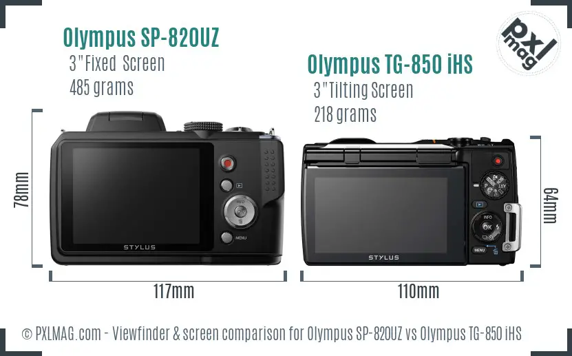 Olympus SP-820UZ vs Olympus TG-850 iHS Screen and Viewfinder comparison