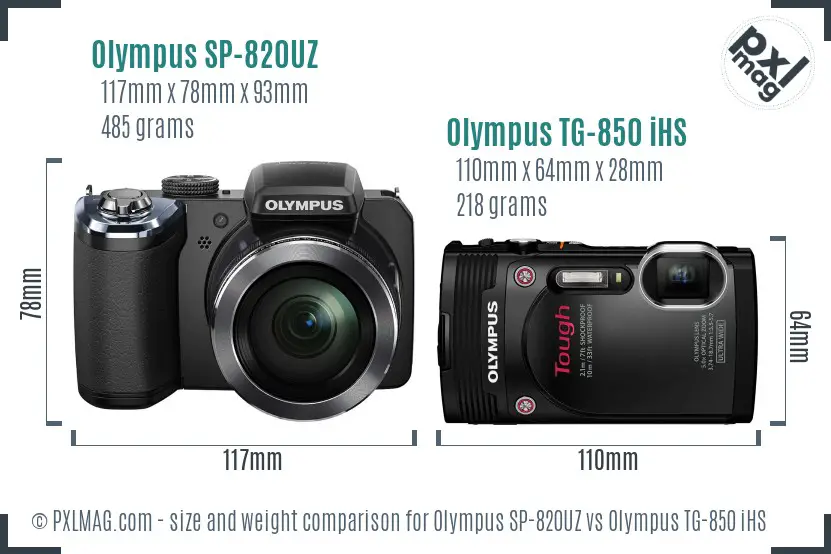 Olympus SP-820UZ vs Olympus TG-850 iHS size comparison