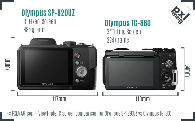 Olympus SP-820UZ vs Olympus TG-860 Screen and Viewfinder comparison