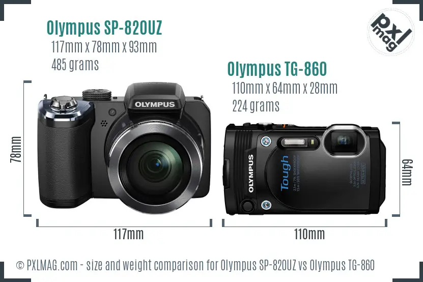 Olympus SP-820UZ vs Olympus TG-860 size comparison