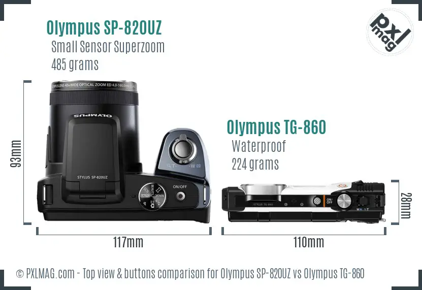 Olympus SP-820UZ vs Olympus TG-860 top view buttons comparison