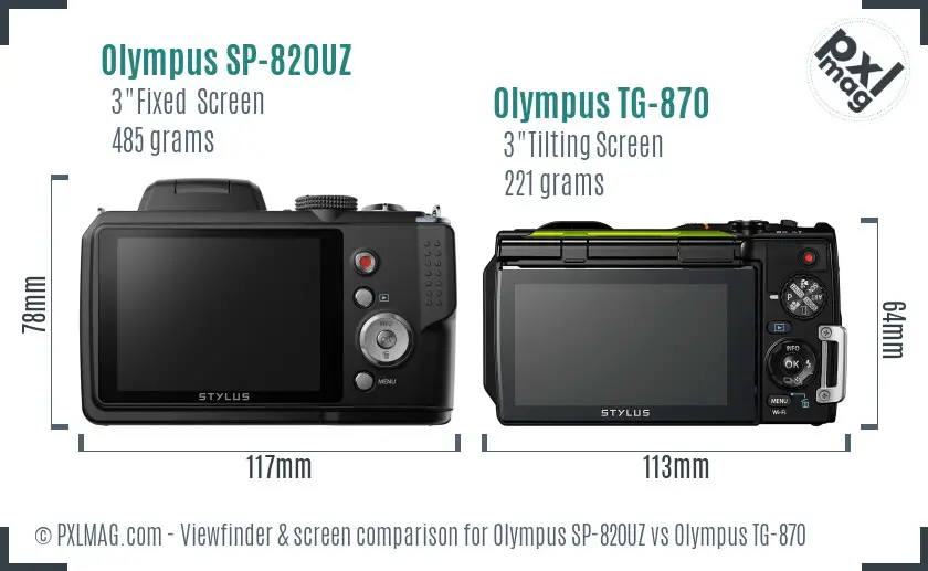 Olympus SP-820UZ vs Olympus TG-870 Screen and Viewfinder comparison