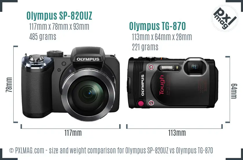Olympus SP-820UZ vs Olympus TG-870 size comparison