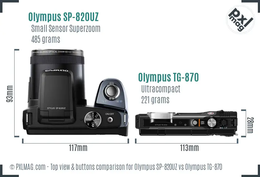 Olympus SP-820UZ vs Olympus TG-870 top view buttons comparison