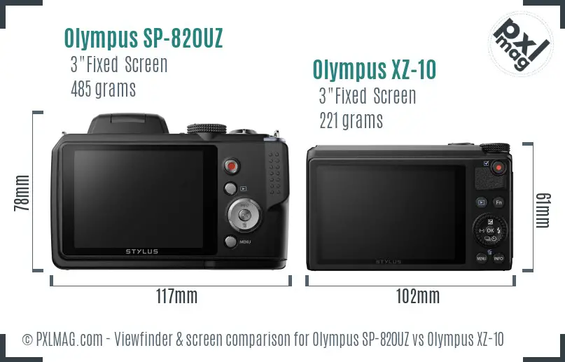 Olympus SP-820UZ vs Olympus XZ-10 Screen and Viewfinder comparison