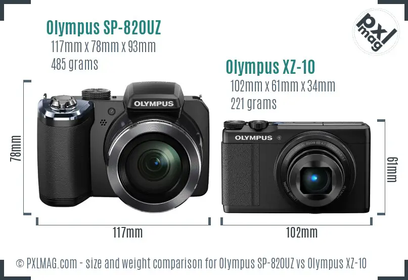 Olympus SP-820UZ vs Olympus XZ-10 size comparison