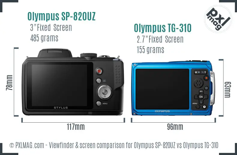 Olympus SP-820UZ vs Olympus TG-310 Screen and Viewfinder comparison
