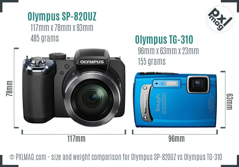Olympus SP-820UZ vs Olympus TG-310 size comparison