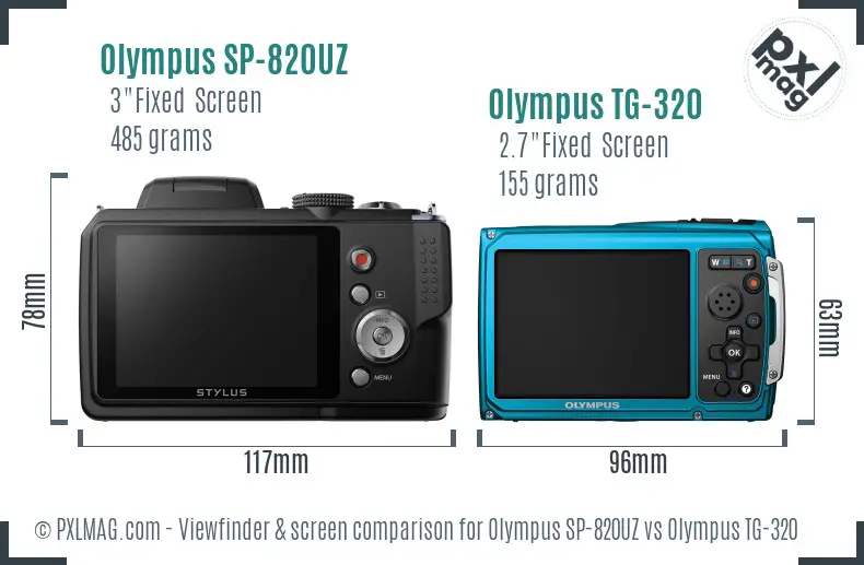 Olympus SP-820UZ vs Olympus TG-320 Screen and Viewfinder comparison