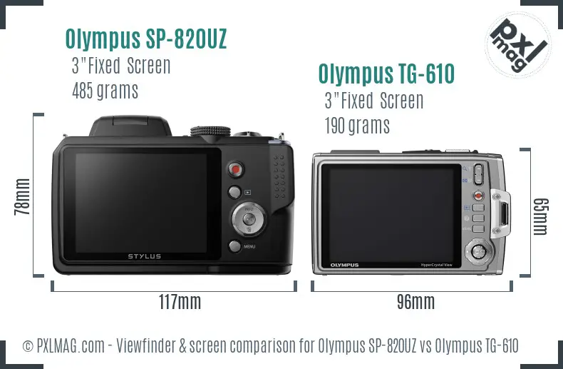 Olympus SP-820UZ vs Olympus TG-610 Screen and Viewfinder comparison