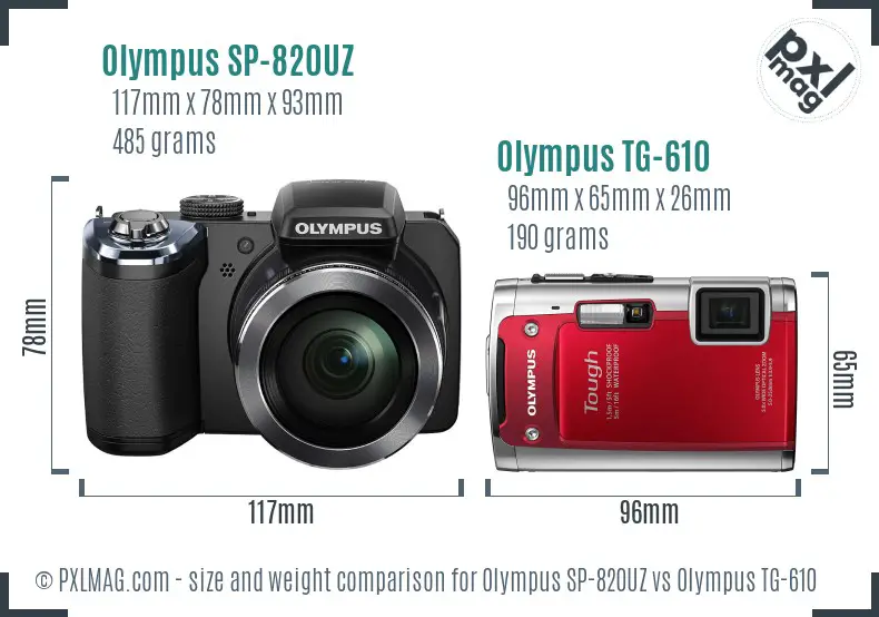 Olympus SP-820UZ vs Olympus TG-610 size comparison