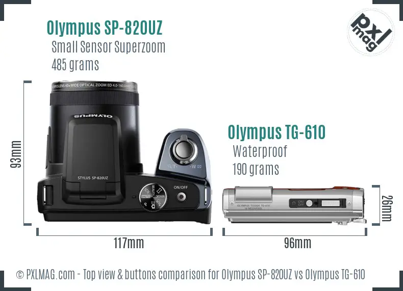 Olympus SP-820UZ vs Olympus TG-610 top view buttons comparison
