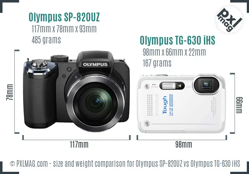 Olympus SP-820UZ vs Olympus TG-630 iHS size comparison