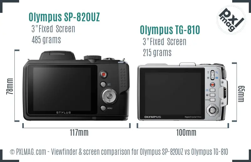 Olympus SP-820UZ vs Olympus TG-810 Screen and Viewfinder comparison