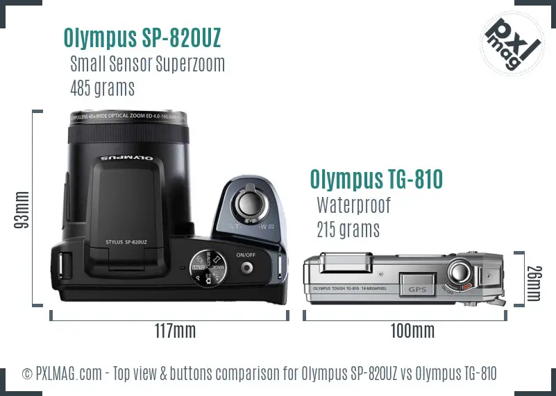 Olympus SP-820UZ vs Olympus TG-810 top view buttons comparison