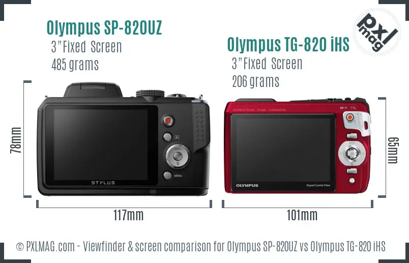 Olympus SP-820UZ vs Olympus TG-820 iHS Screen and Viewfinder comparison