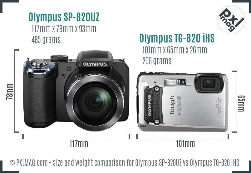 Olympus SP-820UZ vs Olympus TG-820 iHS size comparison