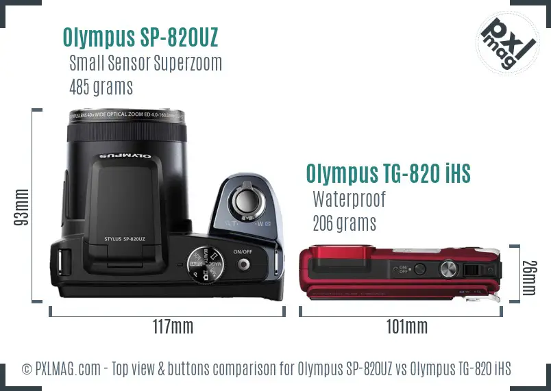 Olympus SP-820UZ vs Olympus TG-820 iHS top view buttons comparison
